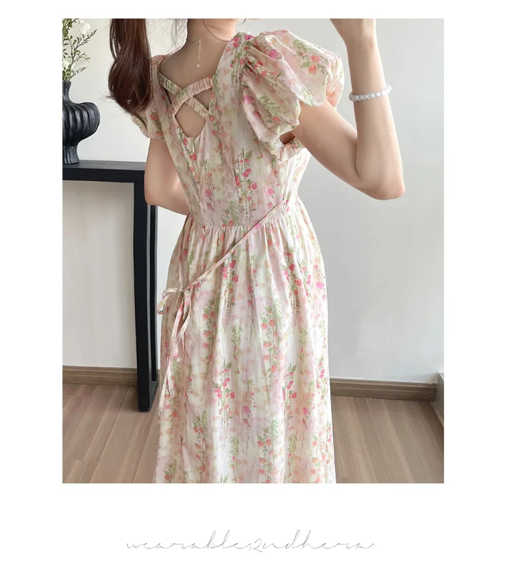 U79682 임신 한 여성 의류 등이없는 버블 슬리브 꽃 여름 여성 임신 옷 임신 한 여성 드레스