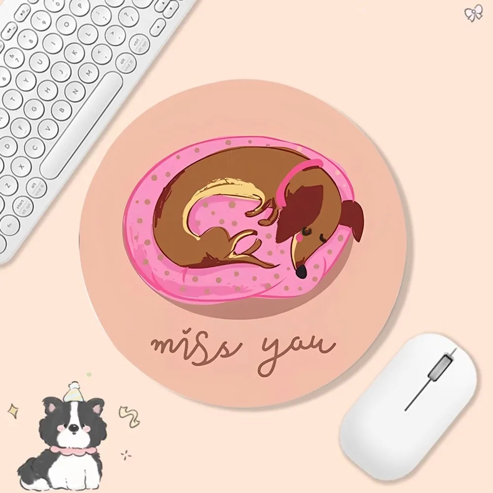 Dachshund Dog Animation Round Desktop Desk Mat Kawaii Gaming Accessories Students Writing Pad Mouse Pad Padmouse Desk Play Mats 3