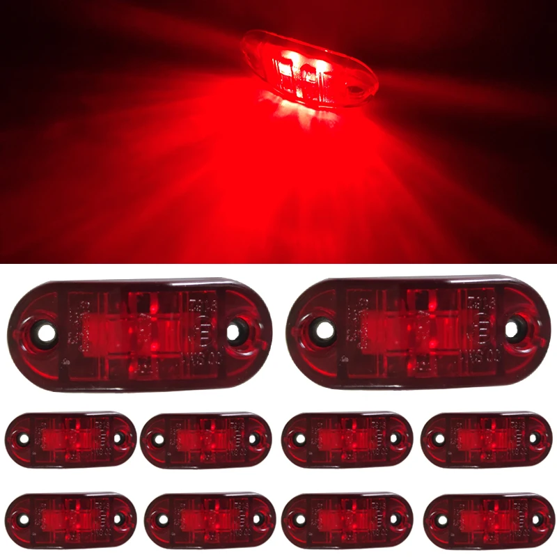 10Pcs 12V 24V LED Side Marker Lights Car External Lights Warning Tail Light Auto Trailer Truck Lorry Lamps Camion Red Color 10pcs bay15d dc 12v 1156 1157 car led 5w 13led red white yellow auto led turn signal lights brake tail lamps rear reverse bulbs