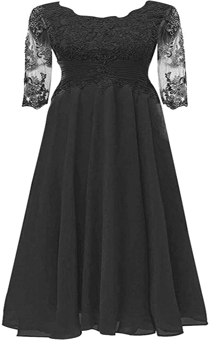 

C.C Mother of The Bride Dresses Long Evening Formal Dress Lace Appliques Wedding Guest Groom 3/4 Sleeve Women's