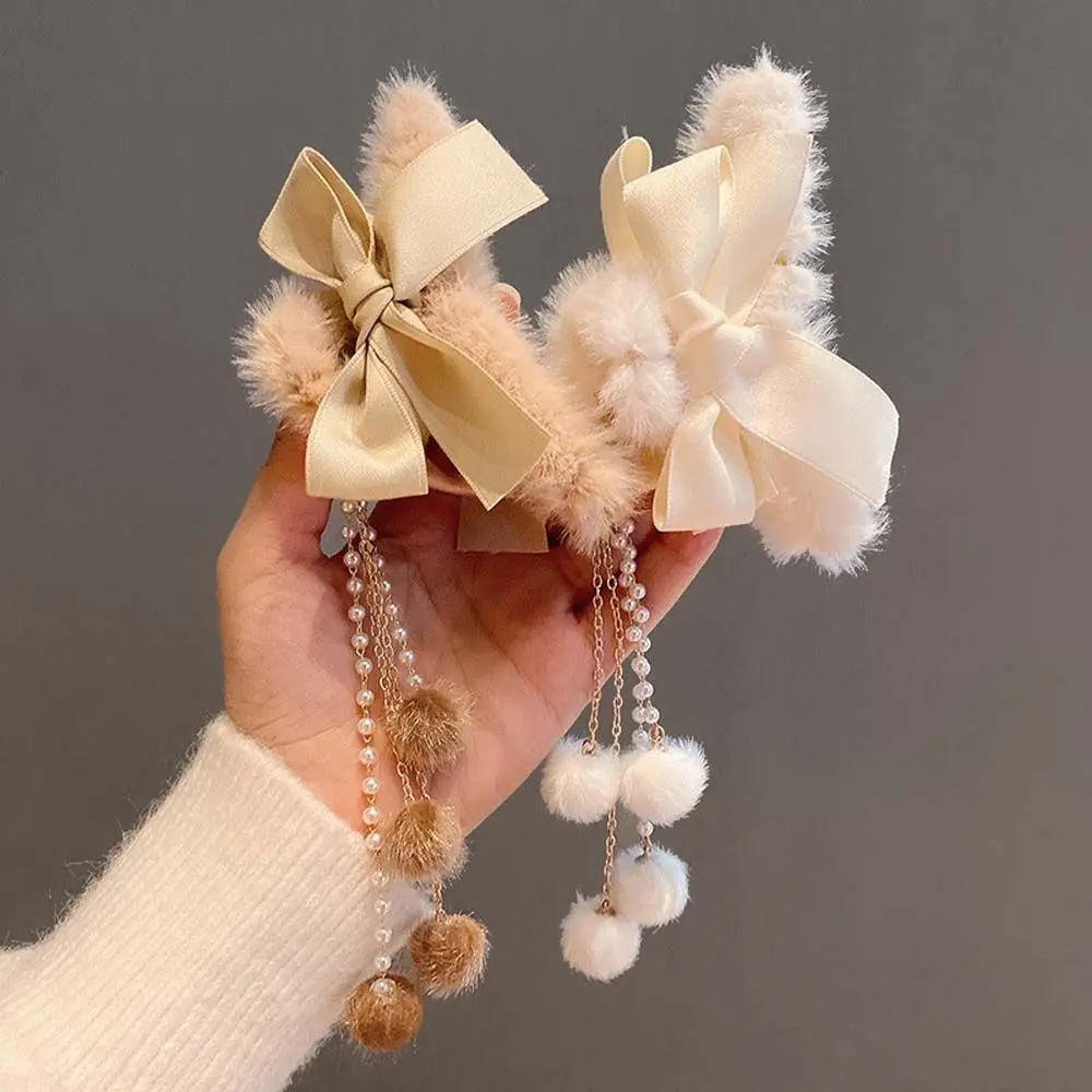 

Hairball Autumn Winter Headwear Bowknot Acrylic Grasp Clip Female Hair Accessories Plush Hair Claw Korean Style Hair Clip
