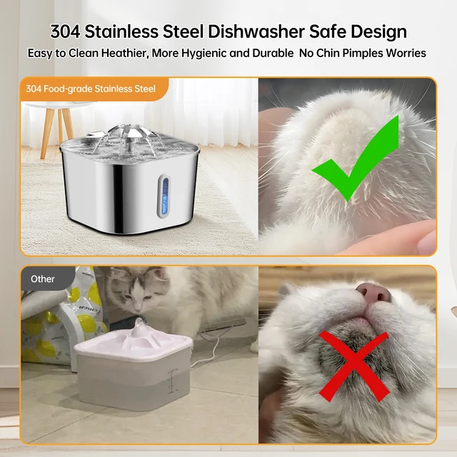 2.2L Automatic Cat Fountain Stainless Steel Pet Water Dispenser Silent Water Pump Circulation Filtering Visual Window 4