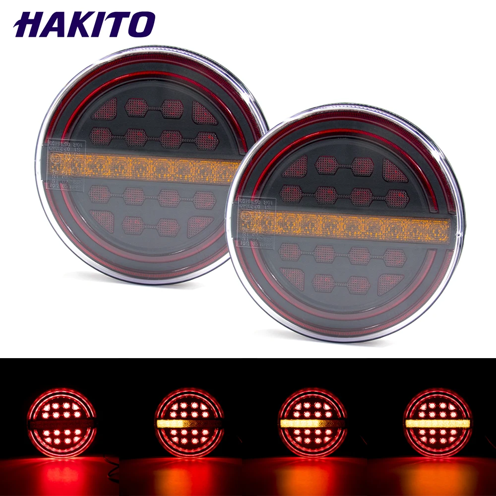 2pcs 5.3" 50 LED Round Trailer Tail Light With Brake Light DRL Flow light Turn Signal Lamp Car Truck Bus Vans Caravan Lorry