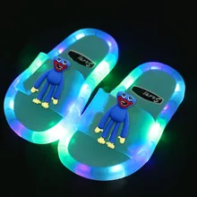 Game Poppying Slippers Huggy Wuggy LED Kids Slippers Cartoon Light Up Shoes for Girl Boys Birthday Gifts Children Shoes