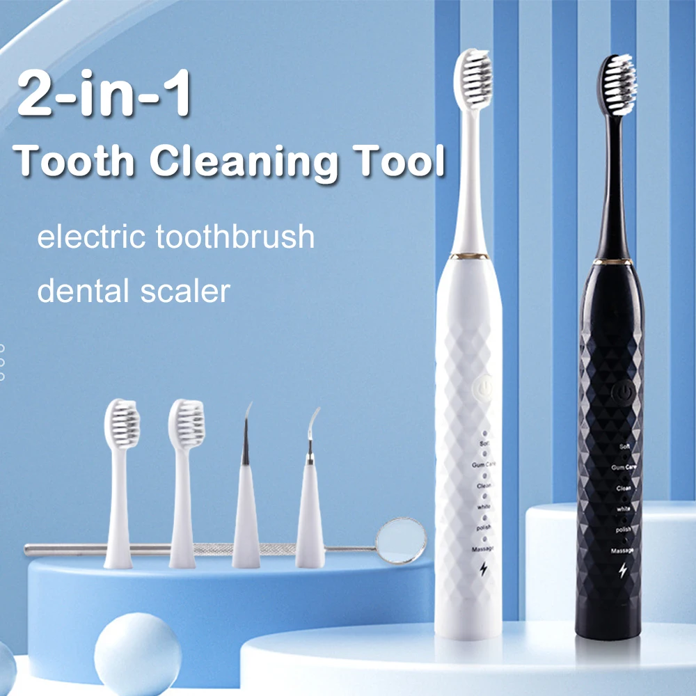 

Electric Toothbrush Ultrasonic Scalers Tooth Calculus Remover Teeth Plaque Cleaner Teeth Whitening IPX7 Waterproof 6 Modes