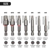 Tournevis Torx cannelé à 12 points, embout de 1/4 pouces, tige hexagonale, tête de perceuse à vent 50mm, clé à vis magnétique M4 M5 M6 M7 M8 M10 M12 7 pièces 3