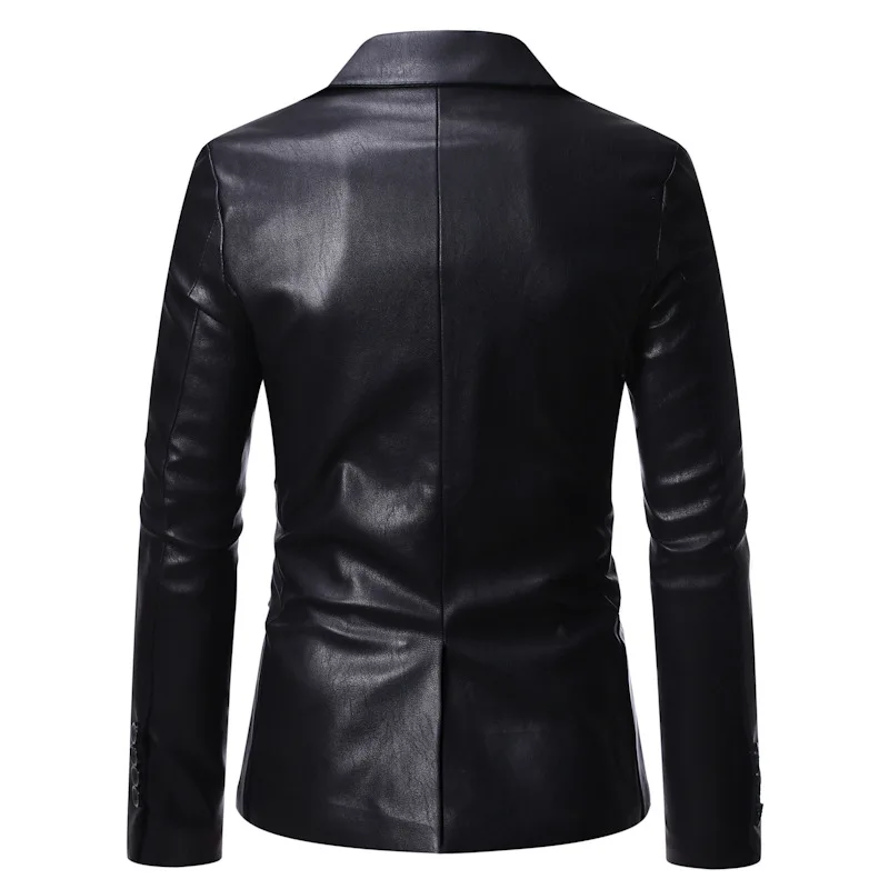 Men's suit jacket casual Korean style slim fit business wear PU leather blazer