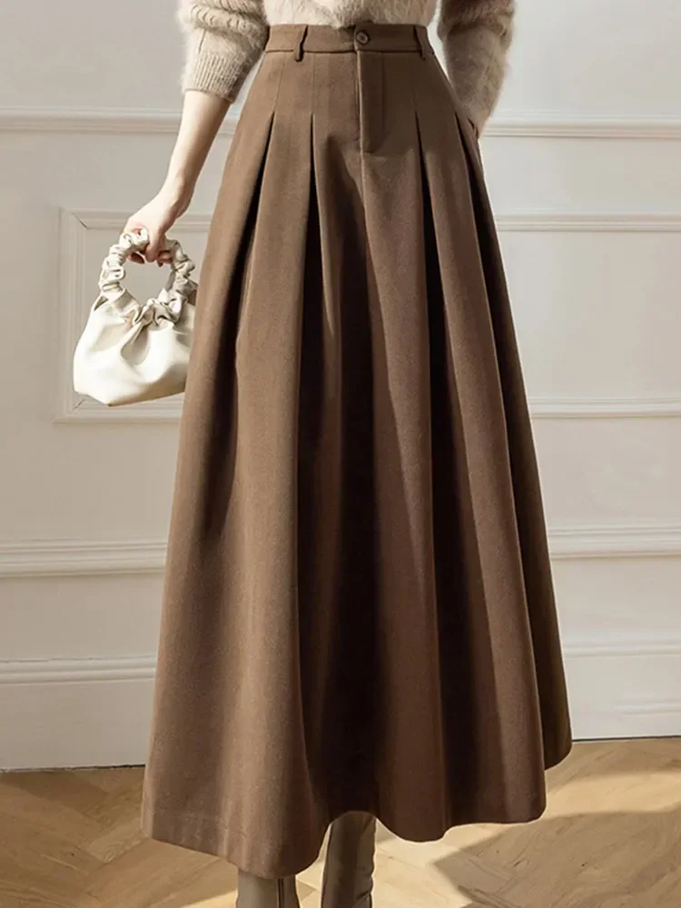 Women Maxi Skirt Korean Elegant Office Lady Long Skirt Autumn