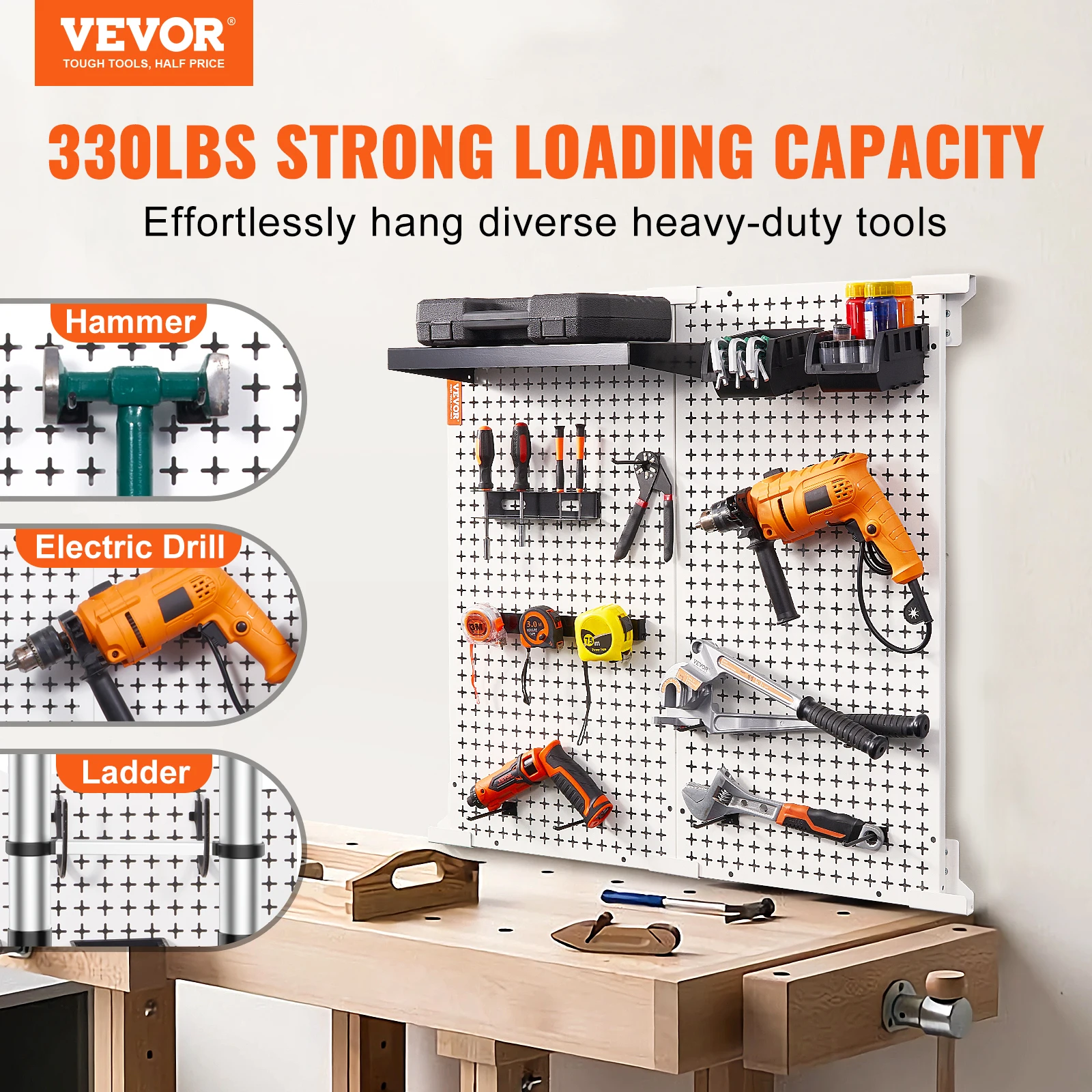 VEVOR Wall-Mounted Hardware Tool Hanging Board Parts Storage Box Garage Workshop Rack with Hooks Screw Wrench Display Shelf 2