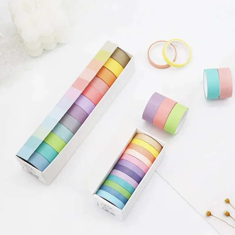 마카롱 캔디 레인보우 DIY 핸드밴드 테이프 세트, 순색 종이 재료, 휴대용 일기 선물, 12 색