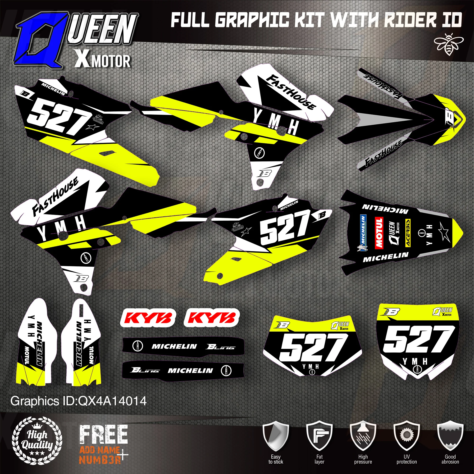 

QUEEN X MOTOR Custom Team Graphics Backgrounds Decals 3M Stickers Kit For YAMAHA 14-18YZ250F 15-18YZ250FX WRF250 14-17YZ450F 014