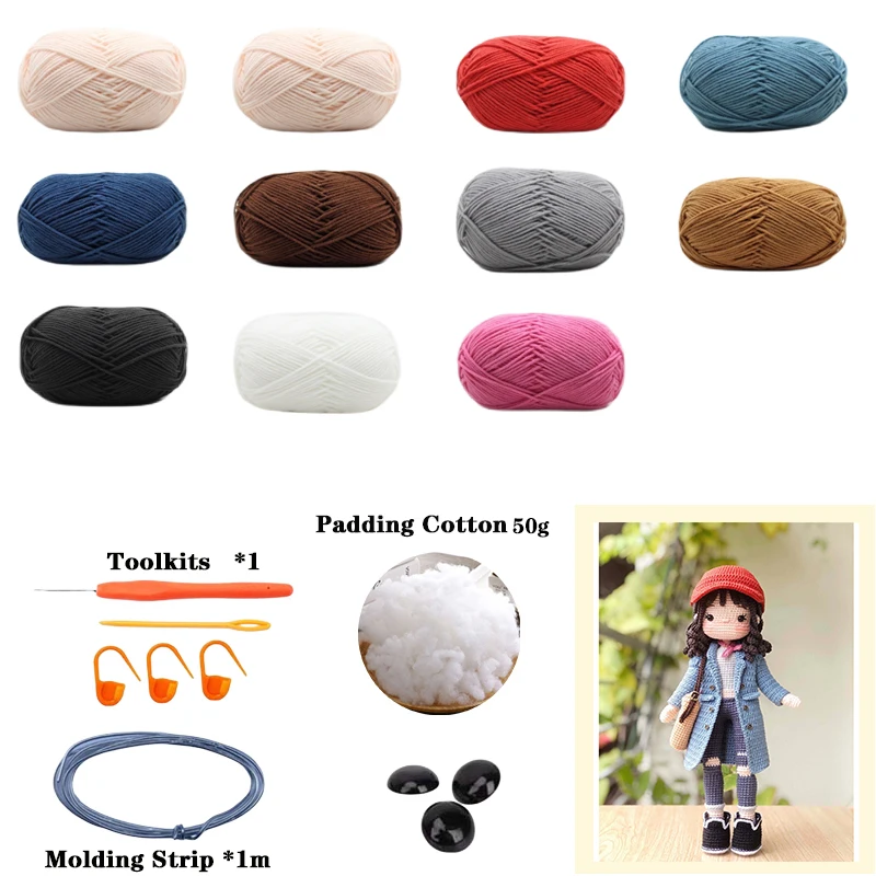 Crochet Girl Doll Amigurumi Doll Pattern DIY Hook Crafts Crochet Material Set Kit With Instruction In English Girl Children Gift