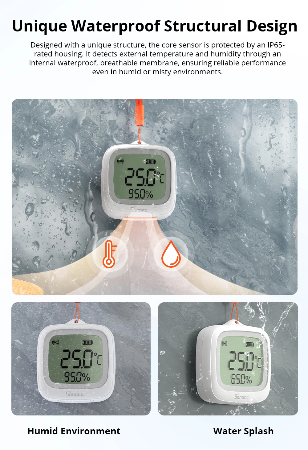 SNZB-02WD Zigbee LCD Smart Temperature Humidity Sensor IP65 Waterproof for Bathr
