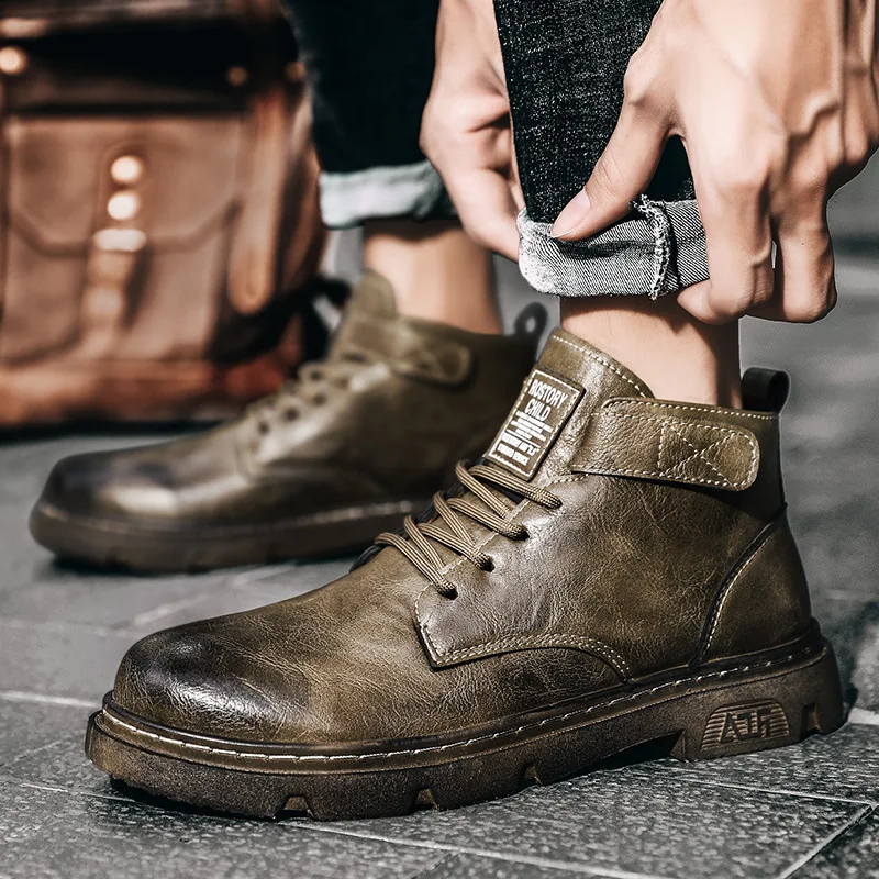 Men Shoes Autumn New Martn Boots Luxury Brand High Top Leather Shoes Round Toe Retro Men Leather Boots Zapatos De Hombre