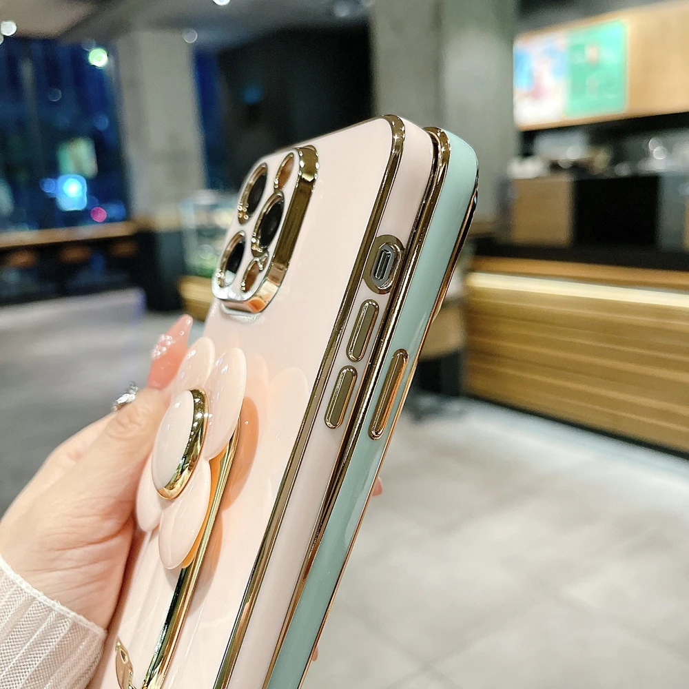 Luxury Square Plating Shockproof Phone Case with Kickstand Support