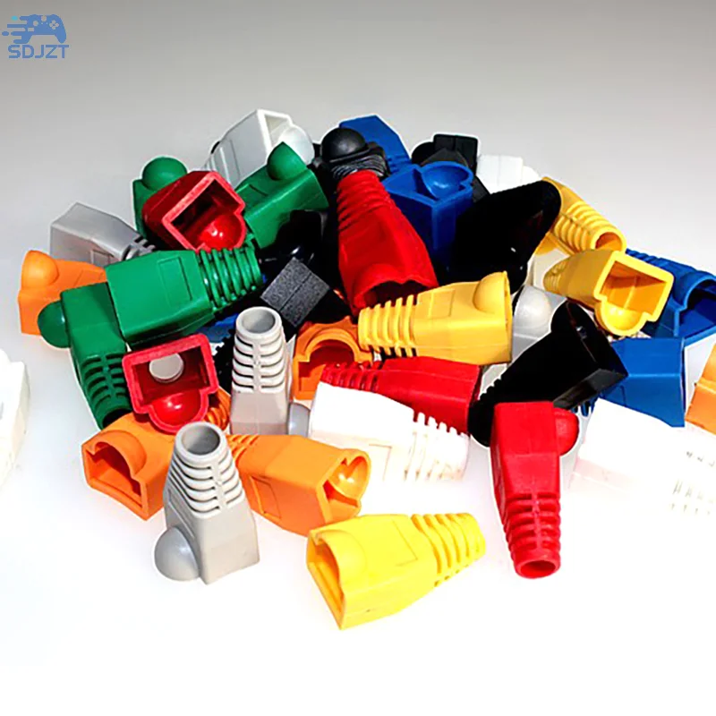 혼합 색상 RJ45 이더넷 네트워크 케이블, 스트레인 릴리프 부츠 케이블 커넥터 플러그 커버, 보호 슬리브, 100 개