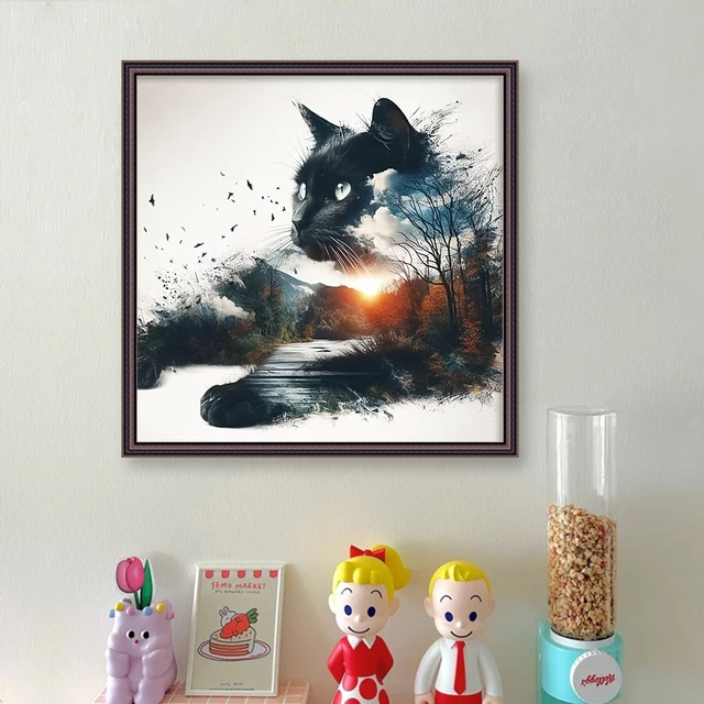 Fil de coton écologique à broder complet 11CT, Kit de point de croix imprimé chat, Art 40x40cm 2