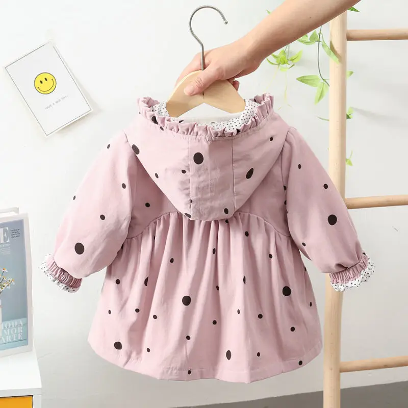 High end Spring Autumn Sweet pink jacket kids for girls Windbreaker Trench Hooded Coat Children Outerwear dots Baby Girls Coats Outerwear & Coats for baby