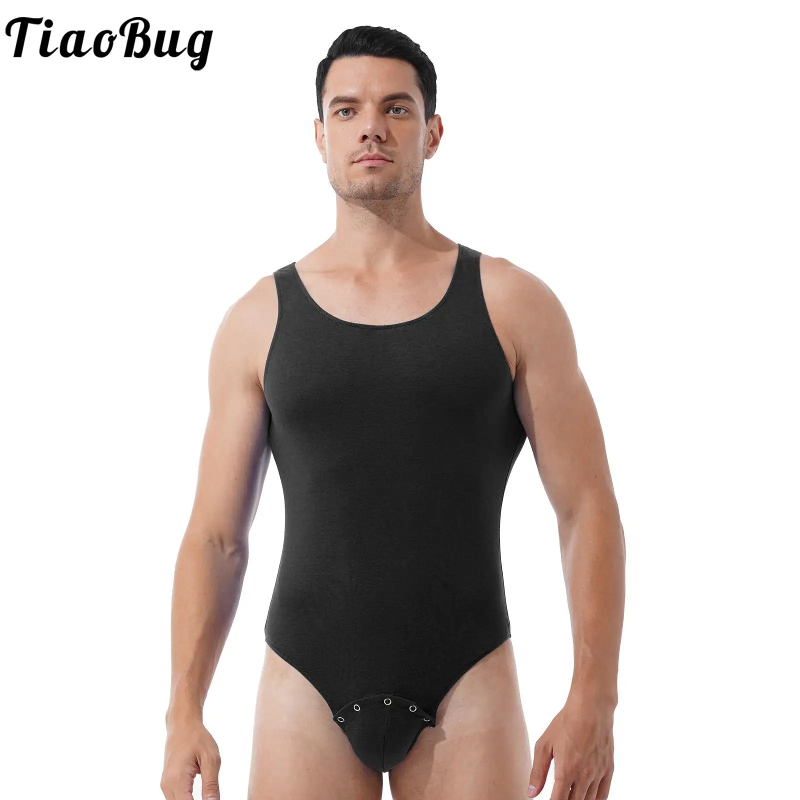 

Men Solid Color Deep U Neck Sleeveless Press Button Crotch Vest Shirt Sexy Sportswear Jumpsuit Bodysuit for Fitness Workout Gym