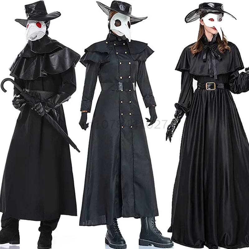 

Halloween Medieval Hooded Robe Plague Doctor Costume Mask Hat for Men Monk Cosplay Steampunk Priest Horror Wizard Cloak Cape