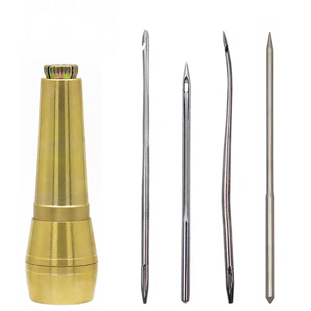Leather Sewing Kit 5PCS/Set Leather Sewing Kit DIY Leather Sewing Awl Needle with Copper Handle Set Canvas Tent Shoes Repairing Tool