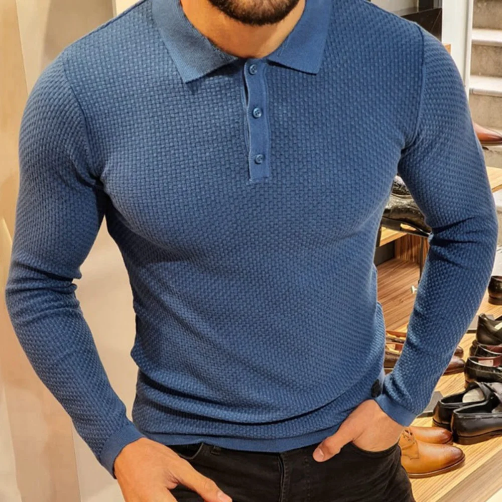 Men's Solid Color Polo Shirt Early Spring Thin Long-sleeved Sweater Casual Pullover Polo shirt versatile bottoming top for men