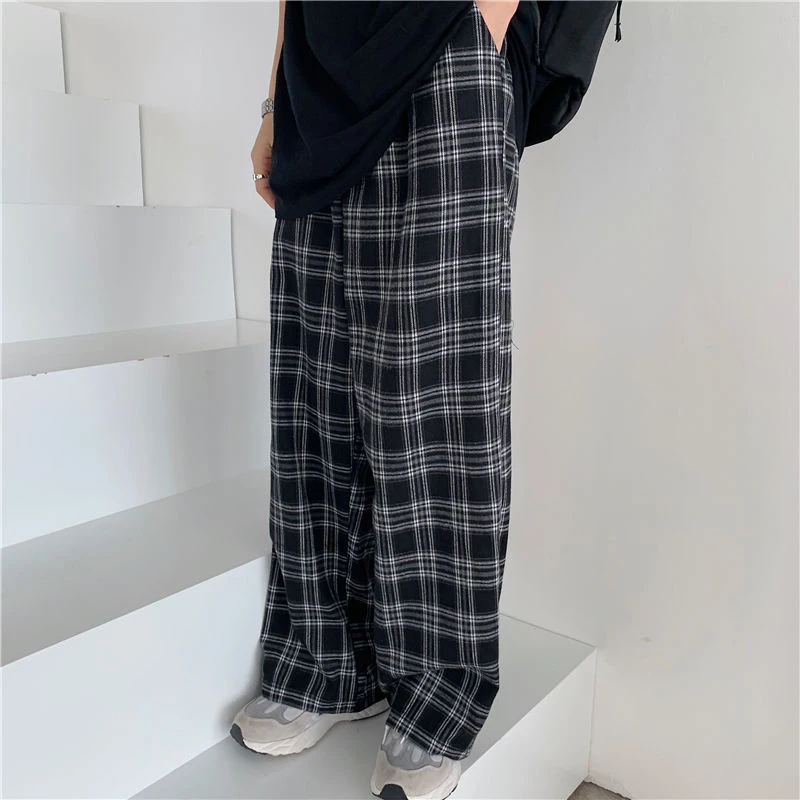 

Black Women Plaid Pants Retro Casual Oversize Loose Wide Leg Trousers Harajuku Female Hip Hop All Match Streetwear Teens