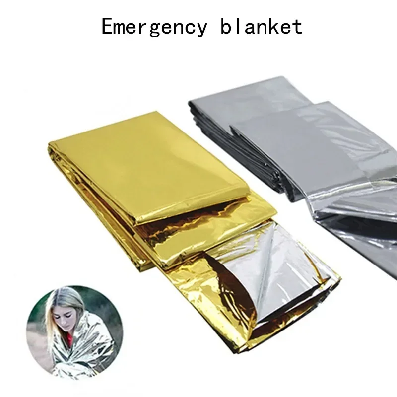 Outdoor Emergency Blanket First Aid Survival Tool Rescue Kit Windproof Foil Thermal Blanket for Hiking Sleeping Camping Mat
