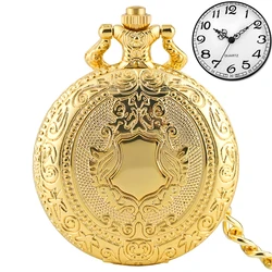 Royal Gold Shield Crown Pattern Quartz Pocket Watch Necklace - Luxury Steampunk Pendant Collectible Jewelry Gift (Gold with 30cm Chain)