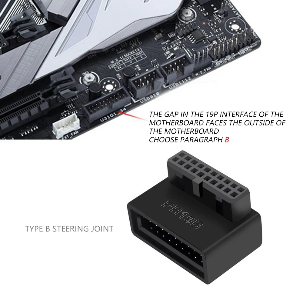 Type C USB OTG Adapter PH19B USB 3.0 Internal Header USB3.0 19/20P Socket 90 Degree Adapter Converter For Computer Motherboard