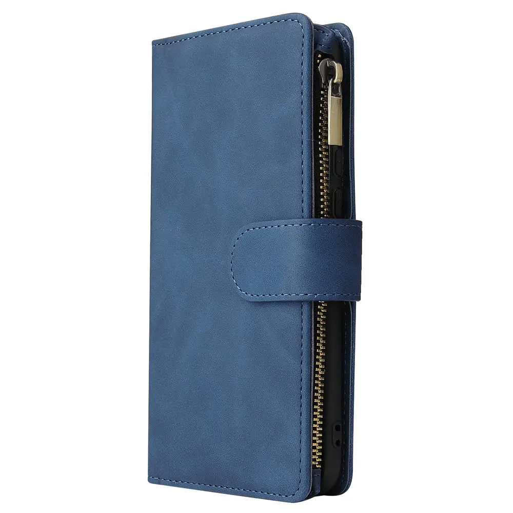 Luxury Zipper Leather Wallet Phone Case Cover with Card Holder