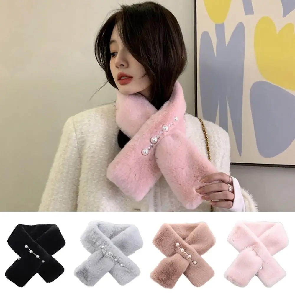 

Faux Rabbit Fur Plush Cross Scarf New Thicken Shawl Neckerchief Wrap Solid Color Winter Warm Neck Warmer Women