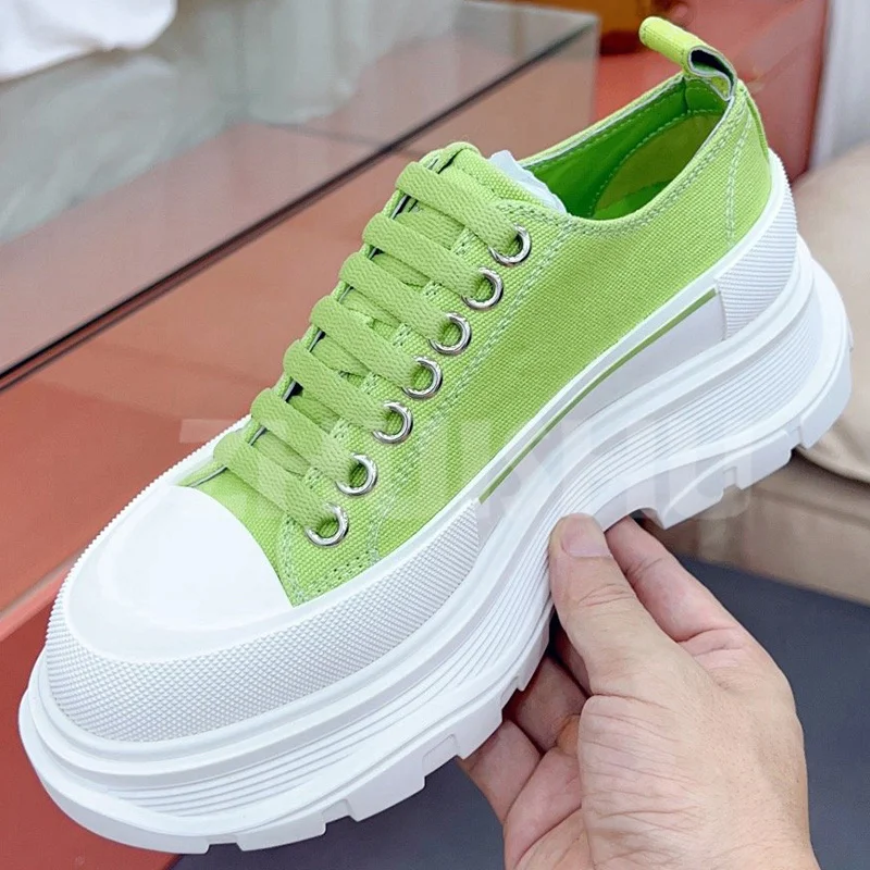 

Unisex Flat Shoes Spring Autumn 2023 New Canvas Fabric Mixed Colors Thick Bottom Round Toe Sneakers Fashion Concise Walk Shoes