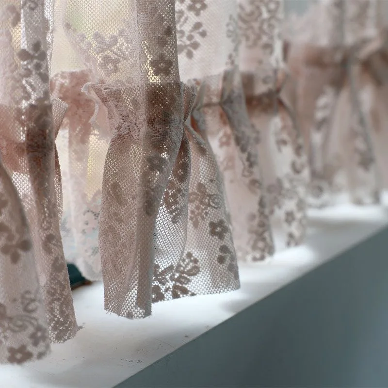 Korean/Japanese Pink Lace Short Curtains Korea Pastoral Flowers Half Curtains for Kitchen Valance #A358 4