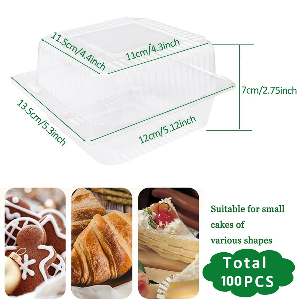 

300Pcs Single Individual Cake Slice Boxes Dessert Containers Cheesecake Boxes Stackable Square Boxes Clear Food Boxes