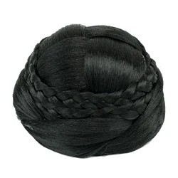 Elegant Braided Chignon Synthetic Hair Bun Wig - Perfect for Weddings, Parties, and Dance Events (Black)