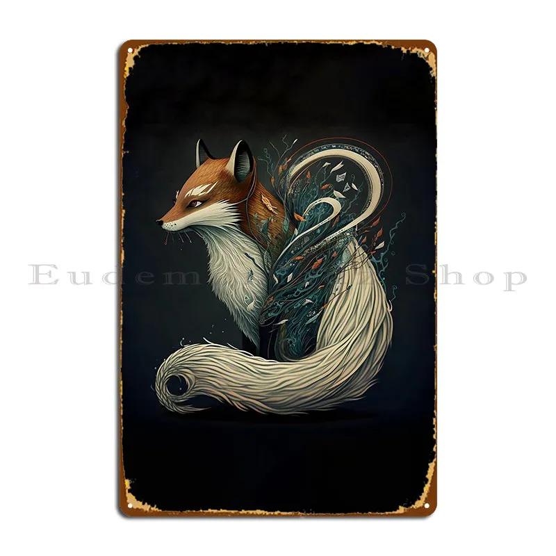 Fox And Wisps Teakitsune Fox Yokai Metal Sign Custom Party Decoration Garage Designs Tin Sign Poster