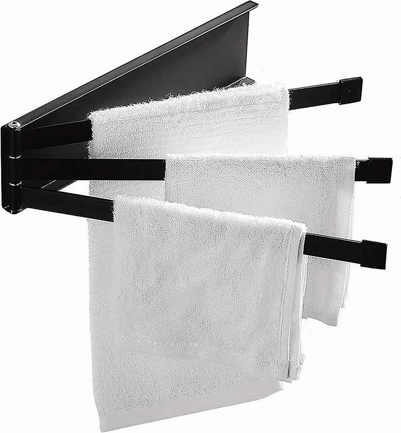 Bathroom No punching Towel Shelf Bath Movable Towel Holder 3 Layer Aluminum invisible Bar Black Finished