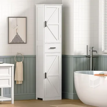 Tall Bathroom Storage Cabinet with Shelves and Drawer 1