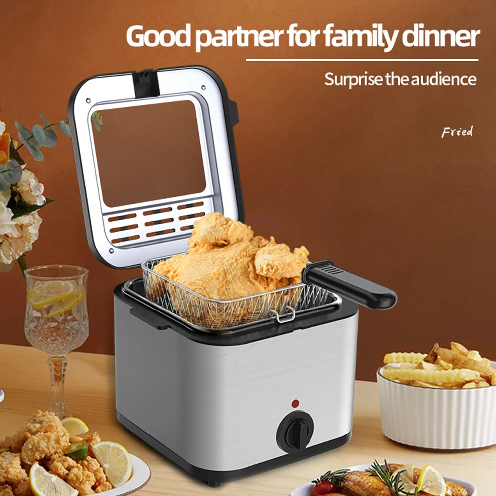 2.5L Electric Fryer Household Mini Electric Fryer 1000W Multiple Function Stainless Steel Fryer Kebab French Fries Machine