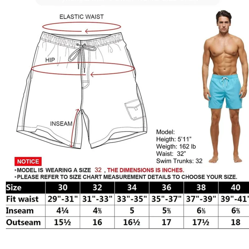 Mens Swim Trunks Compression Liner 2 in 1 Quick-Dry Swimming Shorts Zipper Pockets