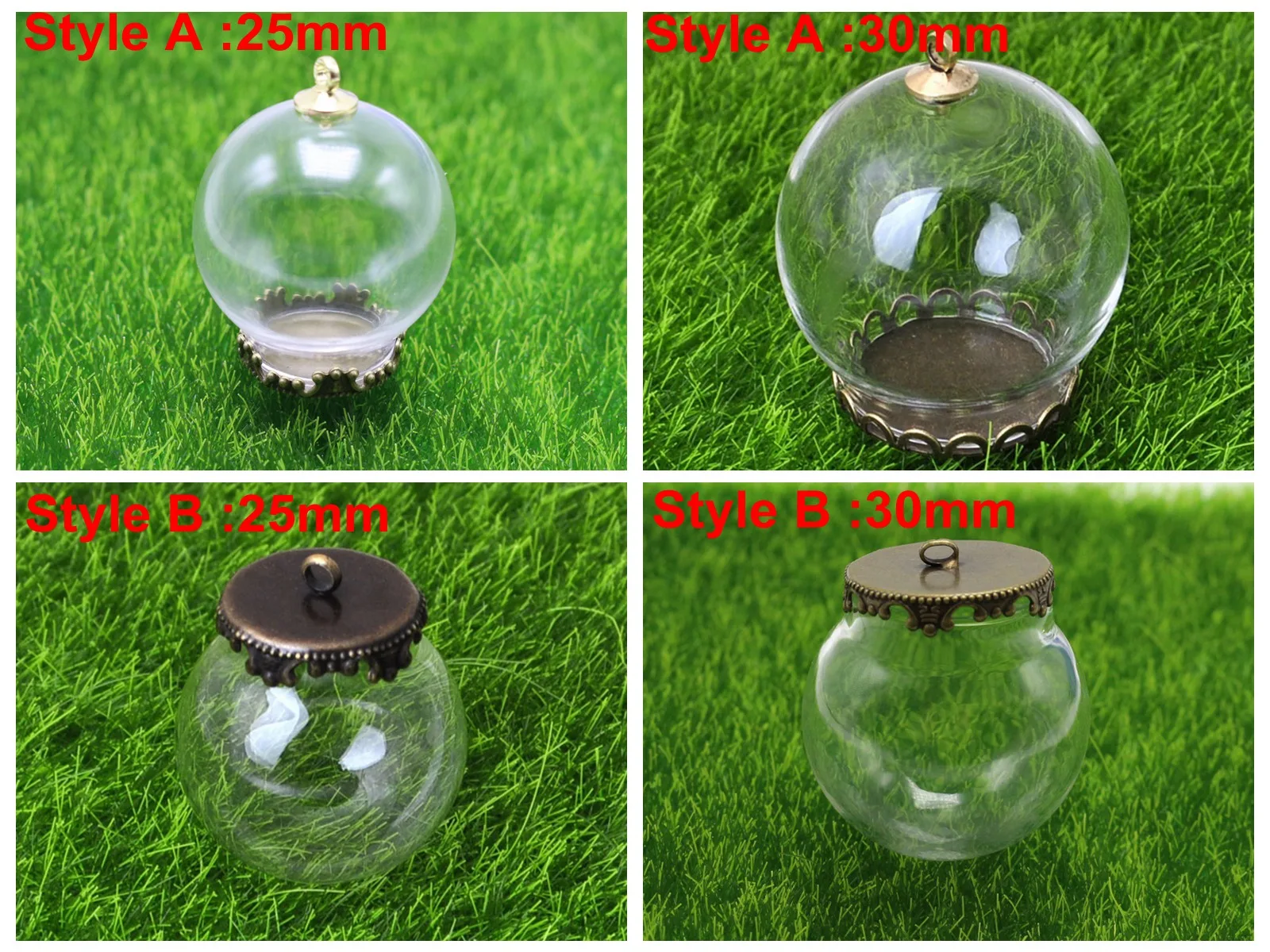 

DIY Globe Glass Bottle Pendant 25mm,30mm,35mm with gold Cap Bronze Base Memory Locket