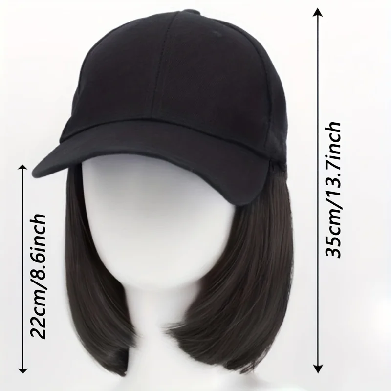 Synthetic Bob Hat Wig Women's Black Cap Sun Hat Short Straight Hair Extension Daily Wear Heat-resistant Baseball Cap Adjustable