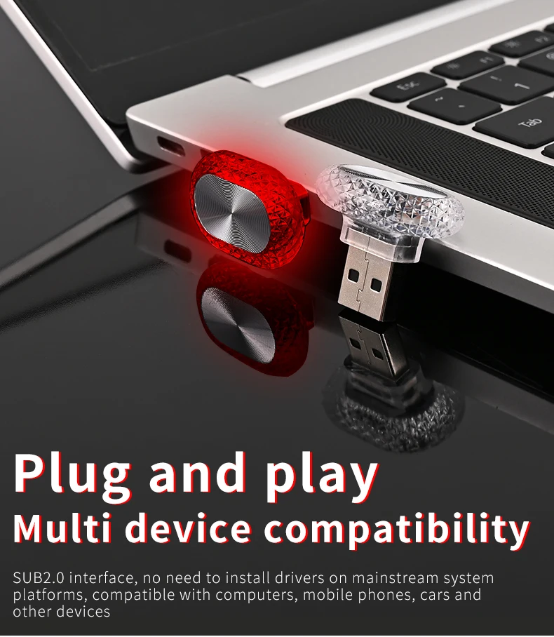 1/2 stücke Auto Innen Licht LED Umgebungs Licht Mini USB Dekoration Licht Umwelt Licht RGB Farbe Auto Zubehör stecker und Spielen – Detail 13