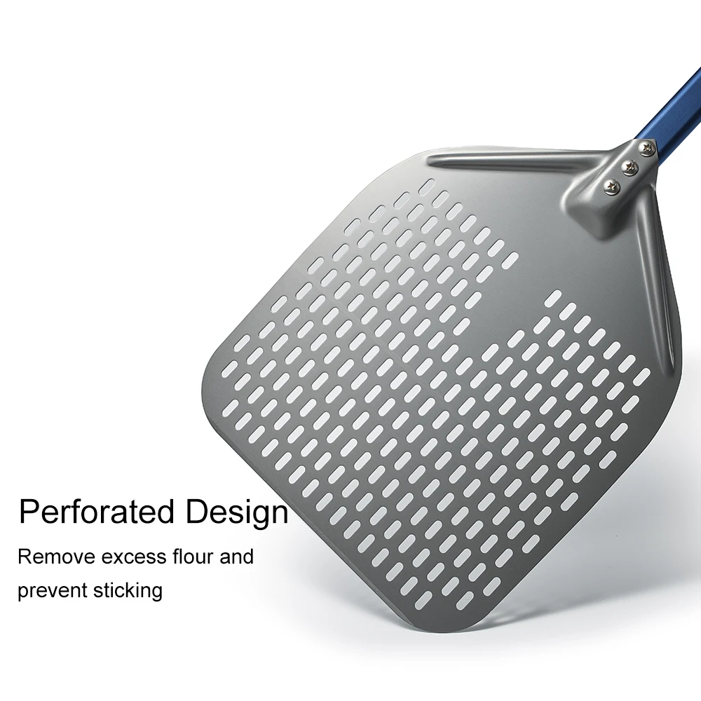 12/13/14/ inch Pizza Peel Perforated Pizzas Shovel Retangular Pizza Paddle with Aluminum Alloy Blue Handle