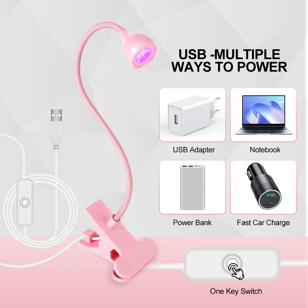 Nail LED UV Lamp for Drying Gel Nails Polish Clip-On Flexible Desk Mini Portable USB Nail Lamp UV Light Dryer for Manicure Salon 3