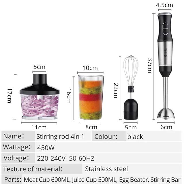 1000W Kitchen Immersion Blender, 4-In-1 Stainless Steel Handheld Blender  Stick Mixer Handheld Blender, Smoothie Blender - AliExpress