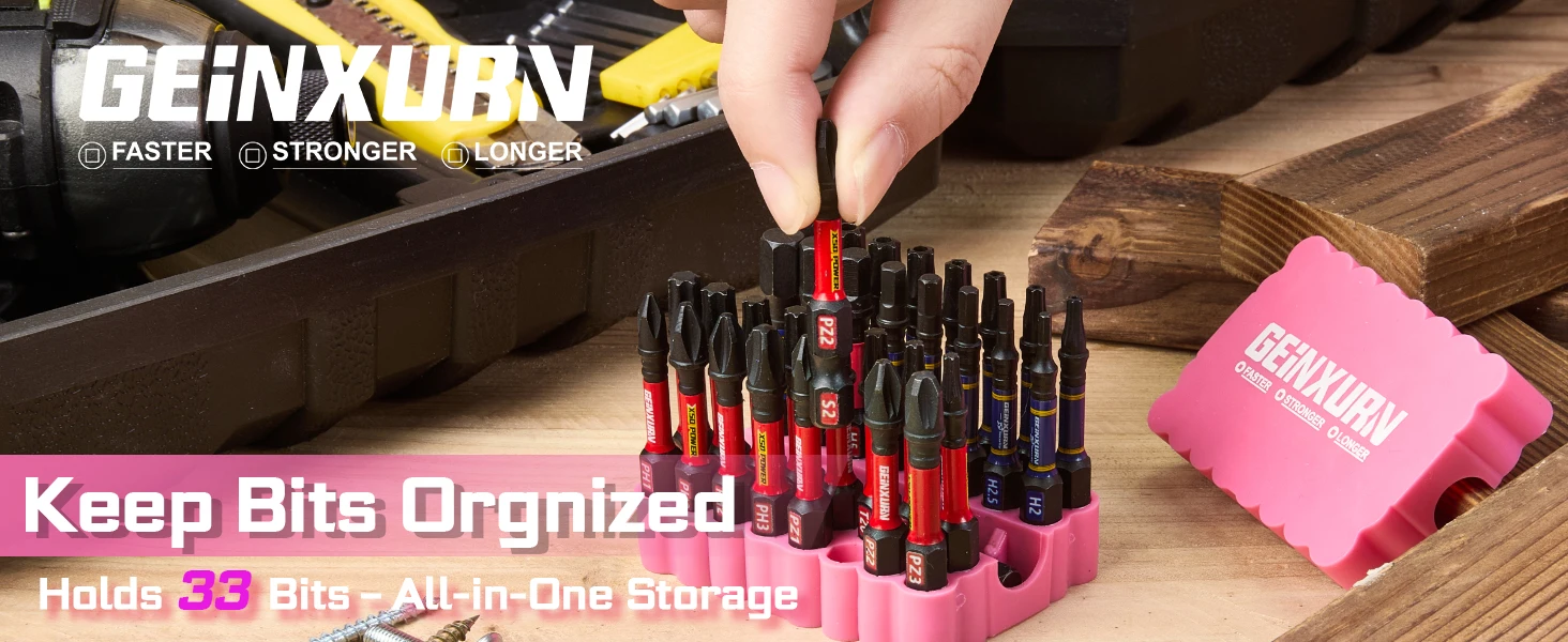 Geinxurn 33-teiliges Schlagschrauber-Bit-Set, Rosa Doppelseitige Weiche Gel-Basis, Handflächengroßer Tragbarer Organizer für DIY – Detail 1