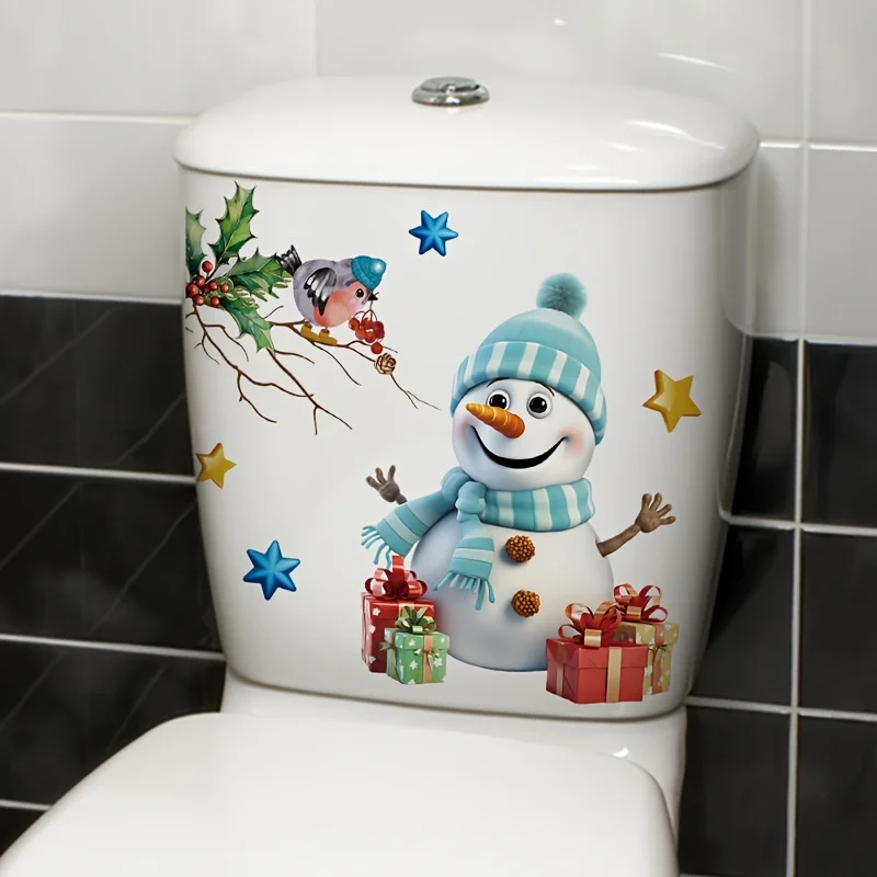 Christmas Snowman Decorative Stickers for Toilet Lids Water Tanks & Walls Self-Adhesive PVC Cute Snowman Decal Christmas Gift