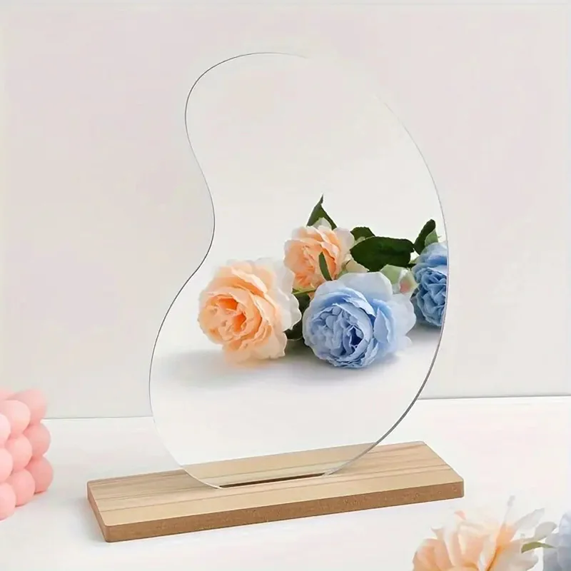 Creative Acrylic DIY Irregular Mirror Silver Crescent Ripple Makeup Mirror Ornament Photography Prop Background Decorative